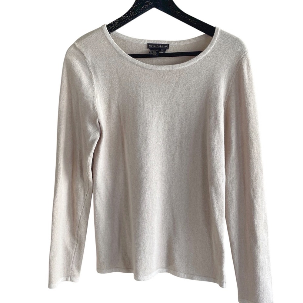 Royal Robbins cream Beige‎ Sweater Angora Cotton Blend Sz. M round neck soft